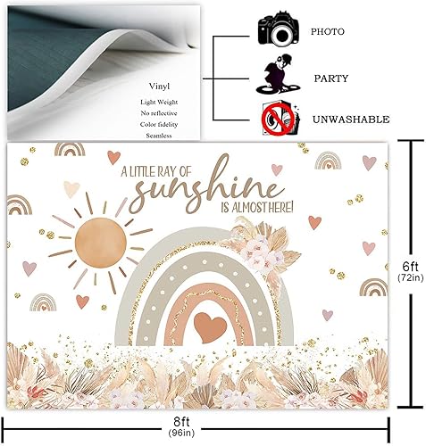Miniatura 9 de Avezano Telón de fondo bohemio para baby shower, césped de las pampas, fondo bohemio para fotografía de fiesta para niña, arco iris, sol, decoración