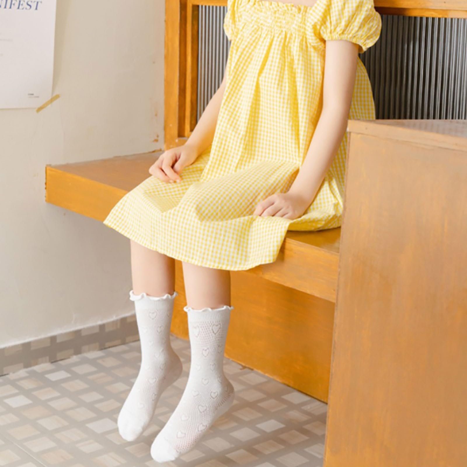 Little Girls Mid Calf Socks Baby Toddler Kids Ruffle Socks Infant Anti Slip Floor Socks Children (White, 1-3 Years)