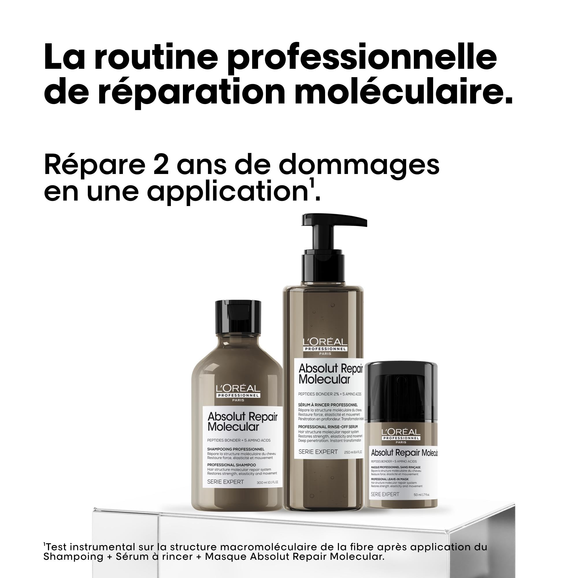 L'Oréal Professionnel, Coffret Cadeau Absolut Repair Molecular, Routine Réparatrice, Cheveux Abîmés, Trio Shampoing + Sérum à Rincer + Masque Sans Rinçage, Édition Limitée Serie Expert