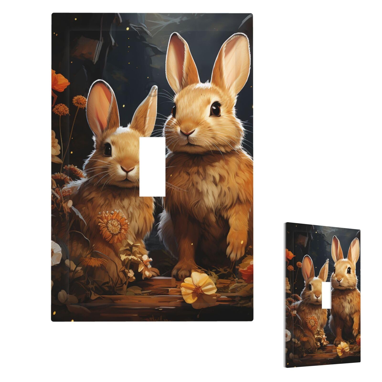 Flowers and Rabbits in The Garden Wall Plate Cover Single Toggle, Modern Decorative Light Switch Cover Unbreakable Receptacle Outlet Covers for Living Room Bedroom Decor