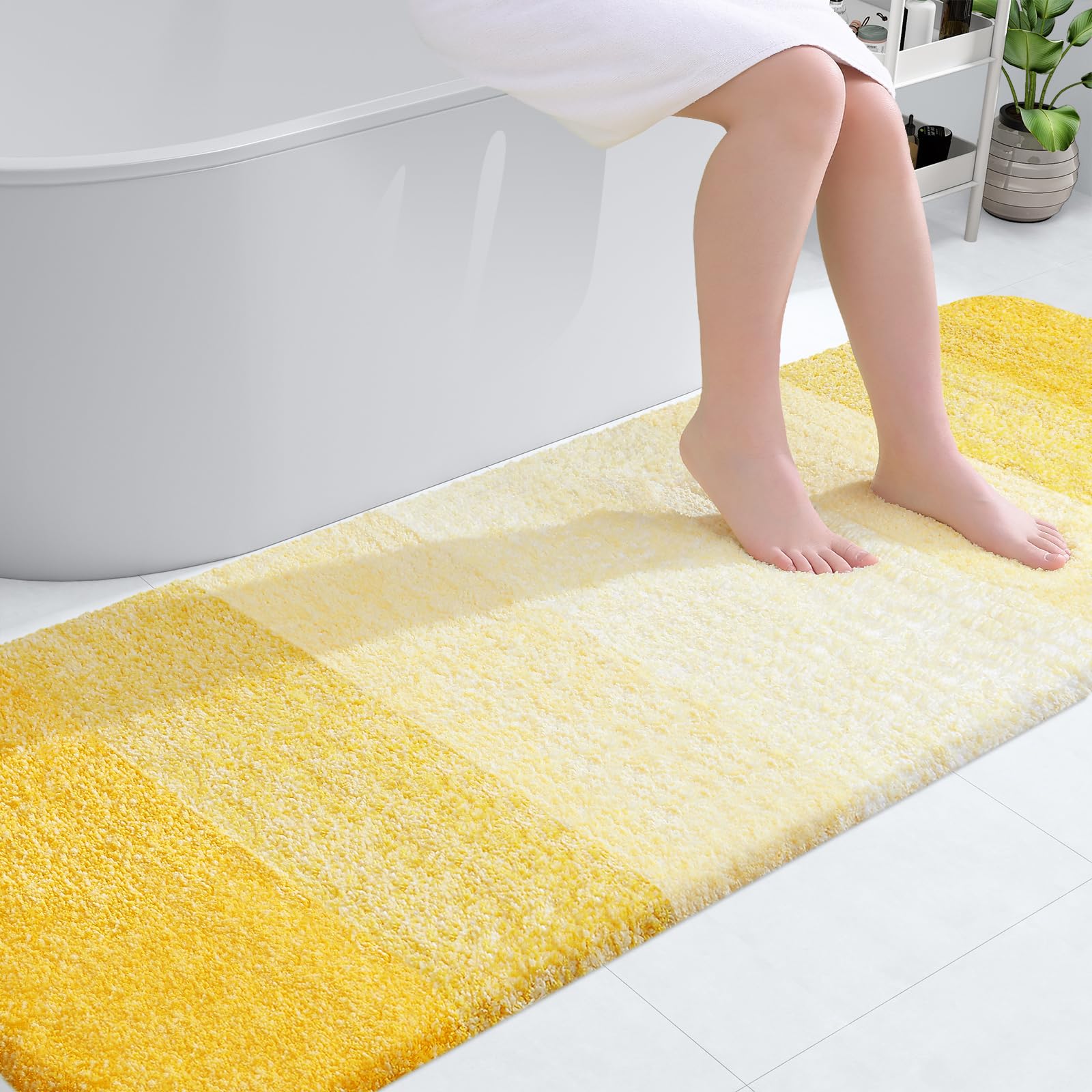 OLANLY Bathroom Runner Rug 70x24, Extra Soft Absorbent Microfiber Bath Rugs | Yellow, Non-Slip Quick-Drying Rubber Backing, Washable Long Bath Mat for Floor, Tub and Shower, Home Decor