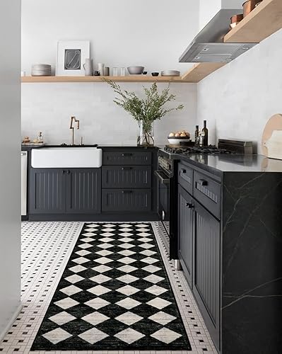 Miniatura 8 de Lahome Alfombra marroquí de enrejado para pasillo, 2 x 8 pulgadas, color negro, con respaldo de goma, alfombra antideslizante para cocina, a