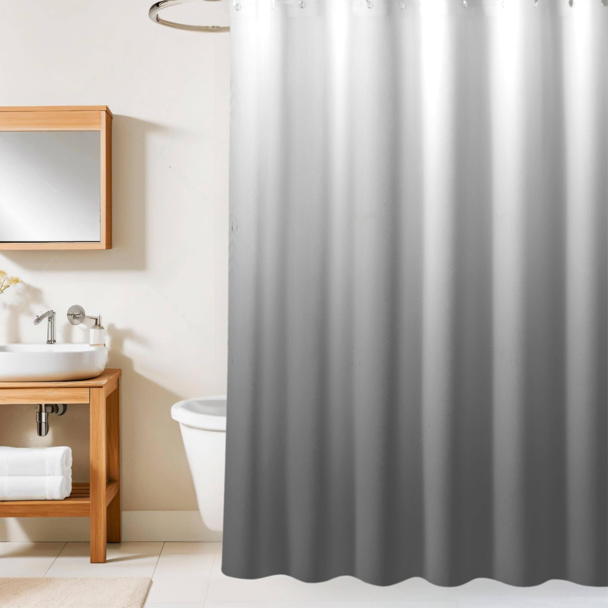 Luxury Shower Curtain - 6.5ft Polyester, 12 Hooks -1
