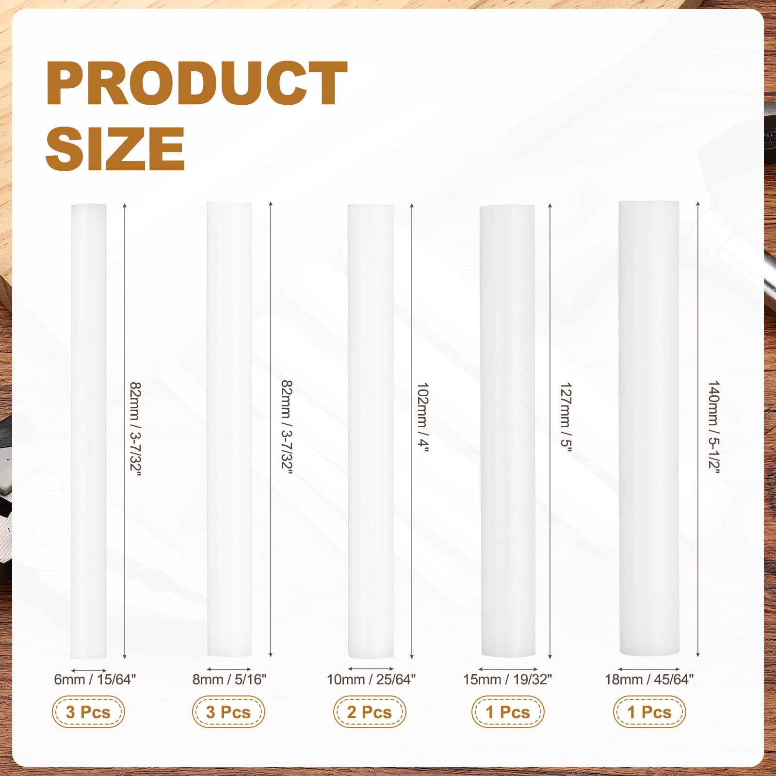 sourcing map Tige de poinçonnage en nylon de 38 mm, 0,6 cm, 63,5 mm, 64 mm, 19/32 cm, 115/64 cm, outil de retrait de poinçon pour poinçonnage non marquant et non étincelant