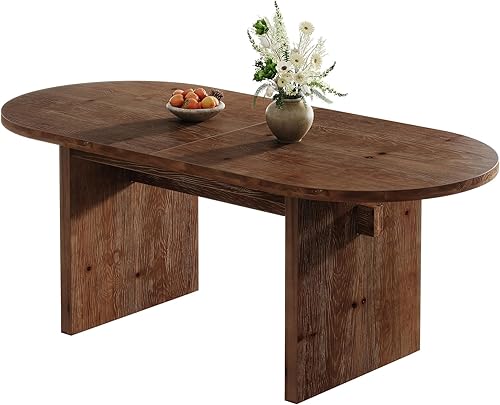 Miniatura 8 de Mesa de comedor de madera maciza, mesa de comedor grande de cocina de 63 pulgadas para 4-6, muebles de comedor ovalados de granja para comedor,