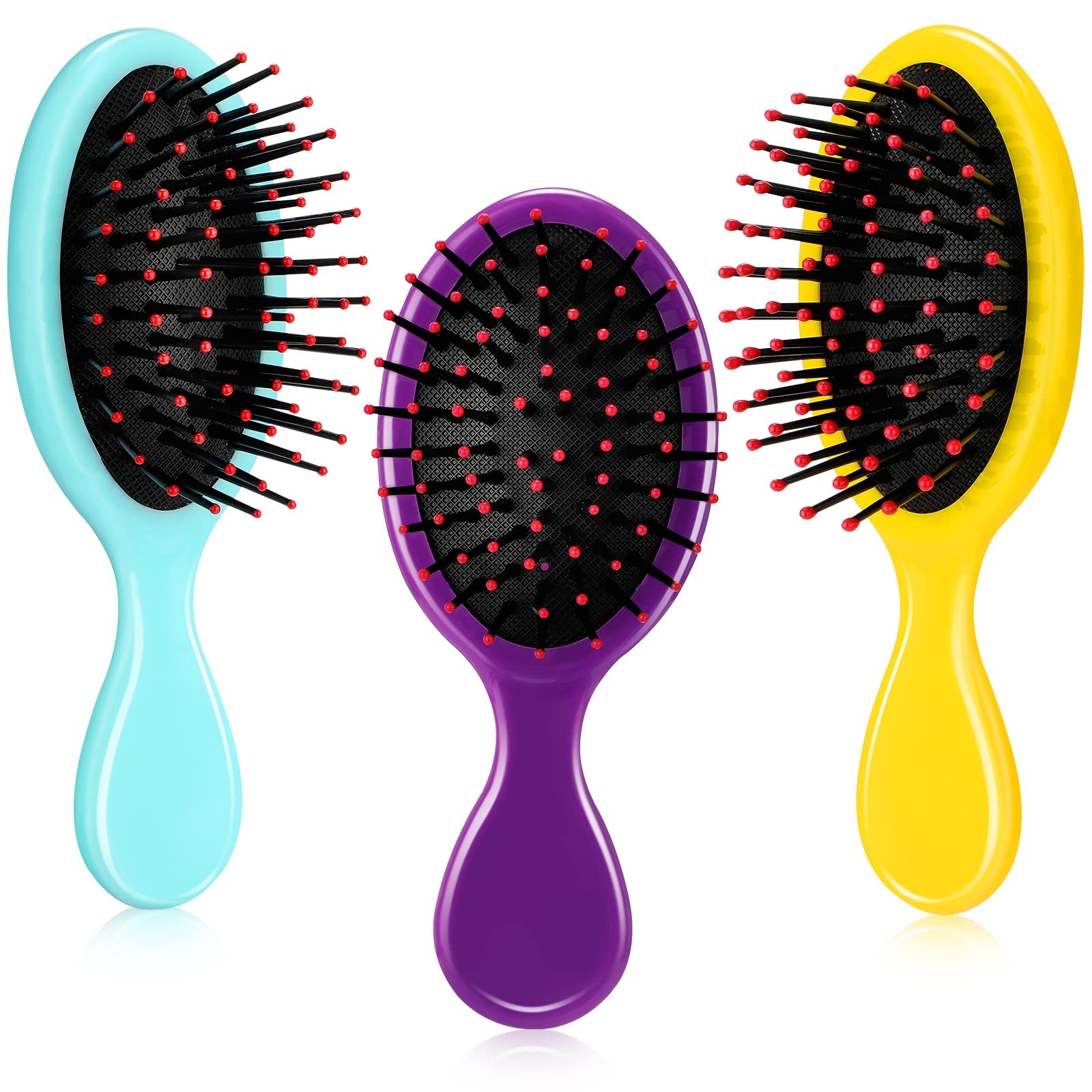 Nuenen 3 Pieces Mini Wet Dry Hair Brushes, Yellow, Green, Purple