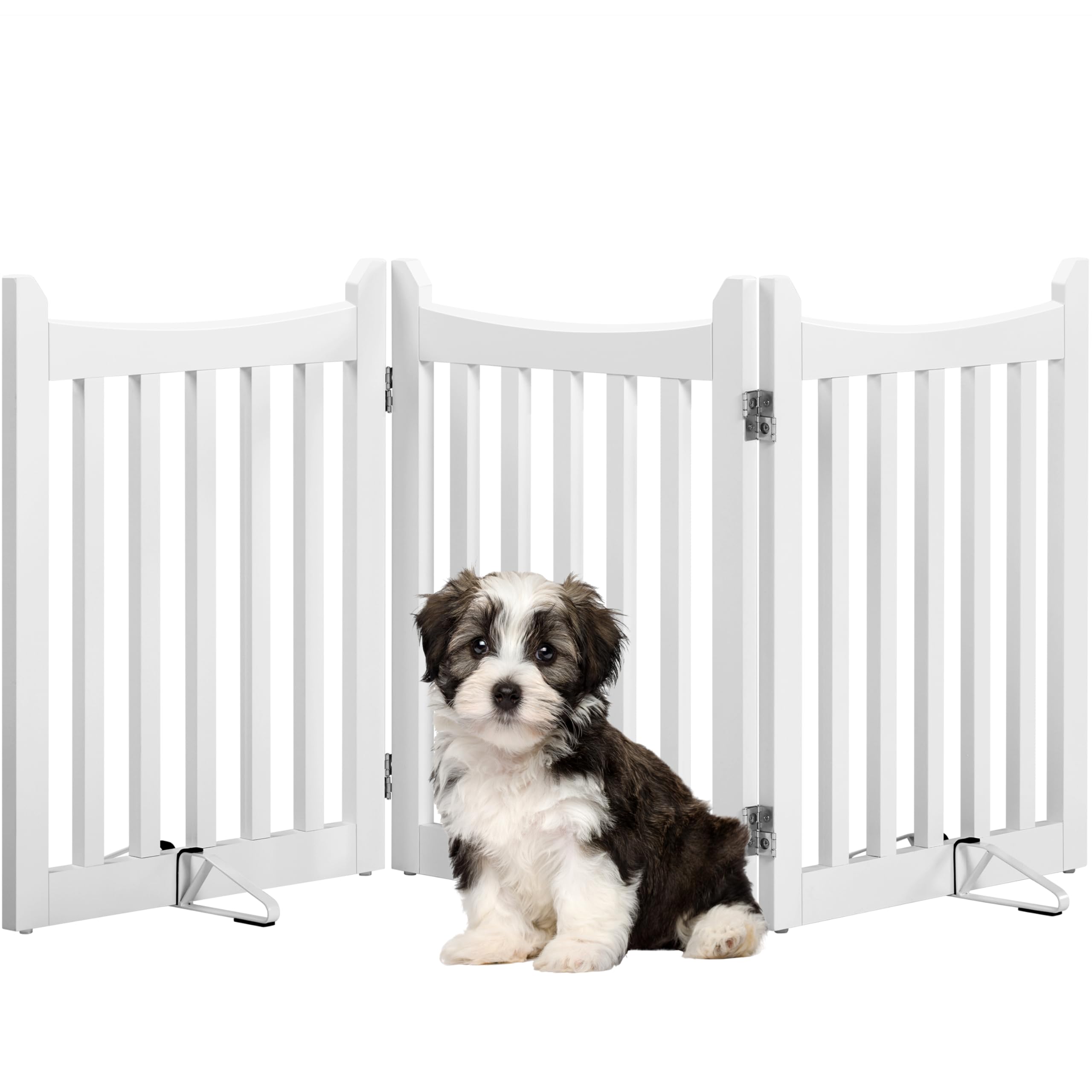 Yaheetech Cancelletto per Cani Estensibile e Pieghevole di Sicurezza da Interno in Legno 3 Pannelli 151,5 × 60,5 cm Recinto Barriera con Piedi Antiscivoli Scale Porta Bianco