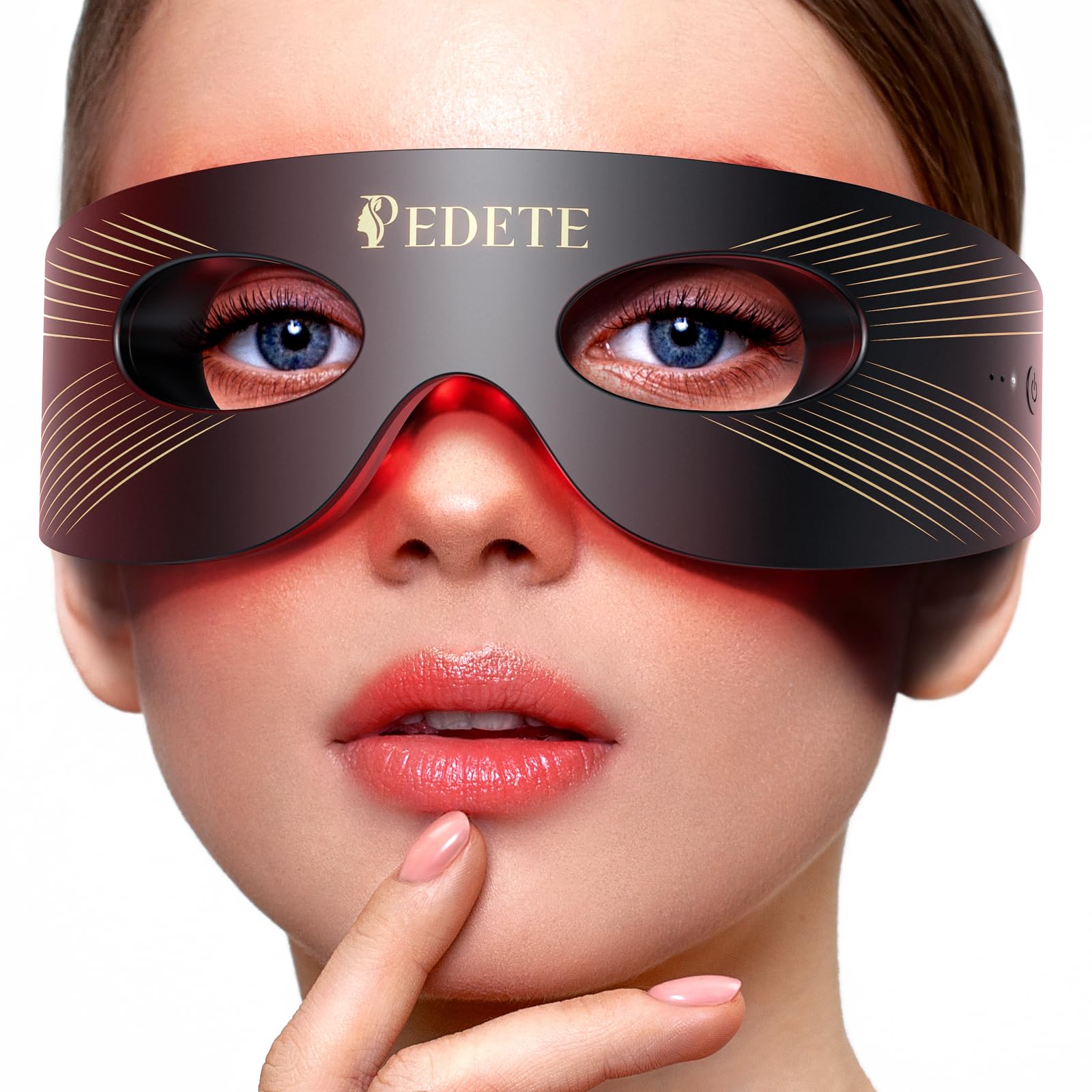 Terapia de luz roja Pedete para ojos, máscara de luz roja de 3 modos para la zona debajo de los ojos, masajeador ocular para líneas finas, bolsas y ojeras para hombres y mujeres.