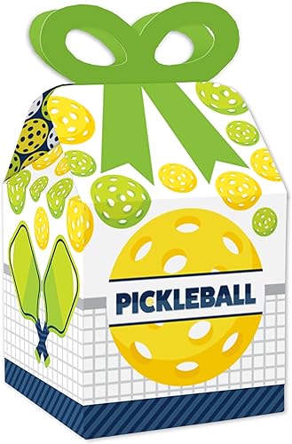 Big Dot of Happiness Let's Rally - Pickleball - Cajas de regalo cuadradas - Cajas de lazo para fiesta de cumpleaños o jubilación - Juego de 12