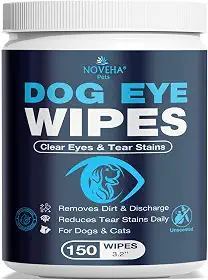 NOVEHA Toalhetes para olhos de gato e cachorro, removedor de manchas de lágrimas para descarga e crosta | Lenços brancos para rosto de animal de estimação | Fácil de limpar os olhos diários para