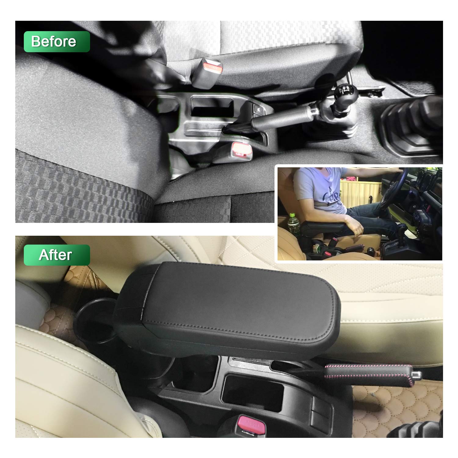 YEE PIN Konsola środkowa Suzuki Jimny JB64 JB74 2018-2023, centralny podłokietnik, regulowany, łagodzi zmęczenie, pudełko do przechowywania z uchwytem na napoje