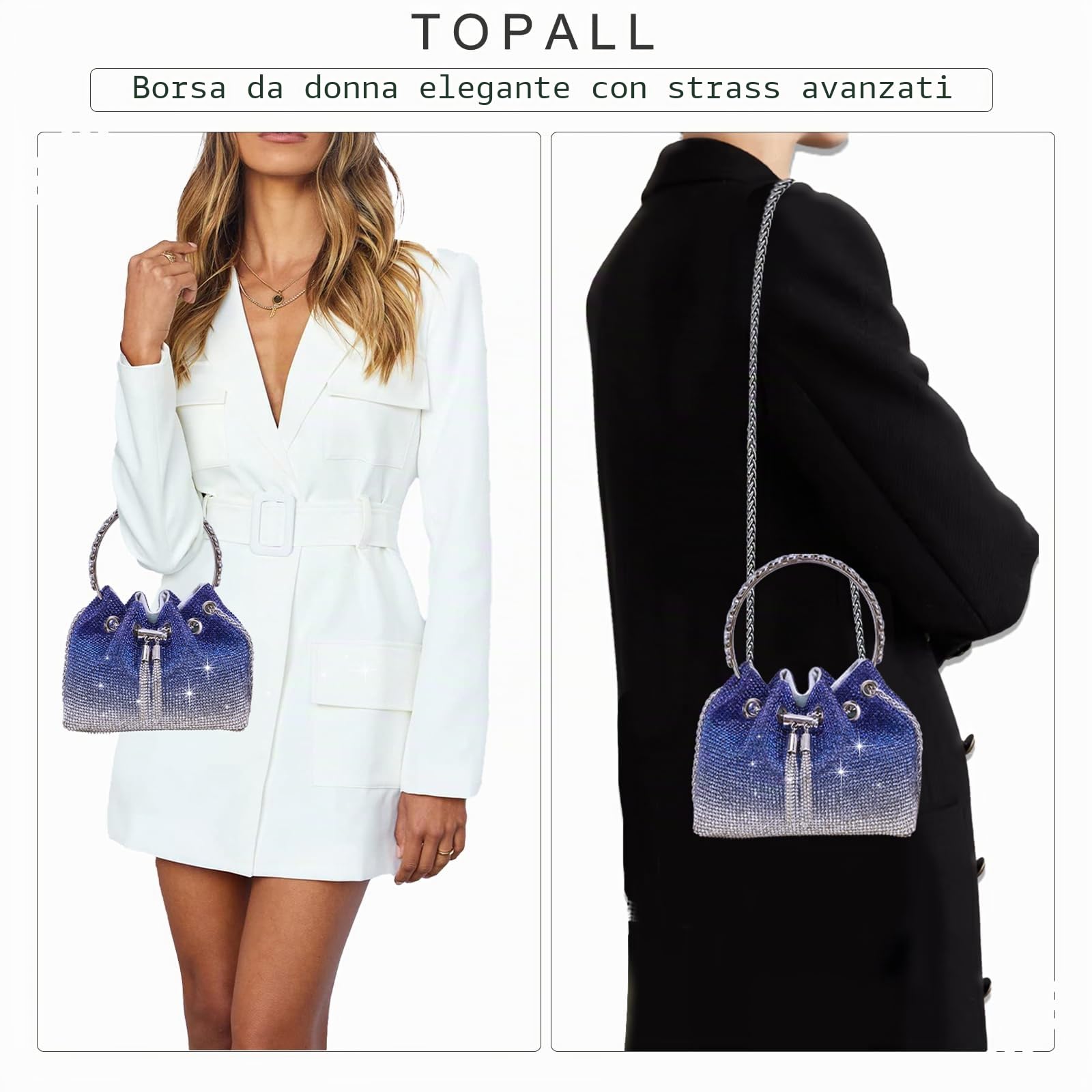 TOPALL Pochette Donna Elegante,Brillantini Strass Glitter Pochette e Clutch Donna,Borsa Donna da Sera Piccola Borsette Brillantinata con. Glitter/Matrimonio/Festa/Bar/Modo