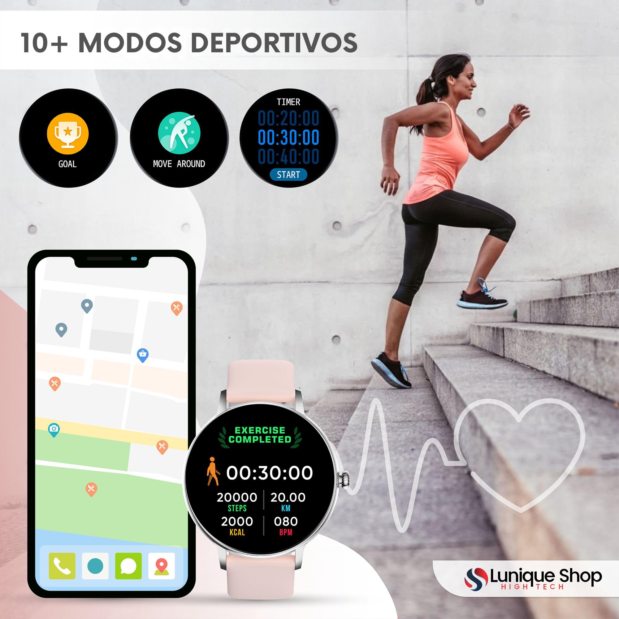 LSCALL Reloj Inteligente Mujer Hombre con Llamadas y Asistente Voz, Smartwatch 2 Correas, Monitor de Ritma Cardíaco y Sueño, Podómetro para Android iOS Rosa