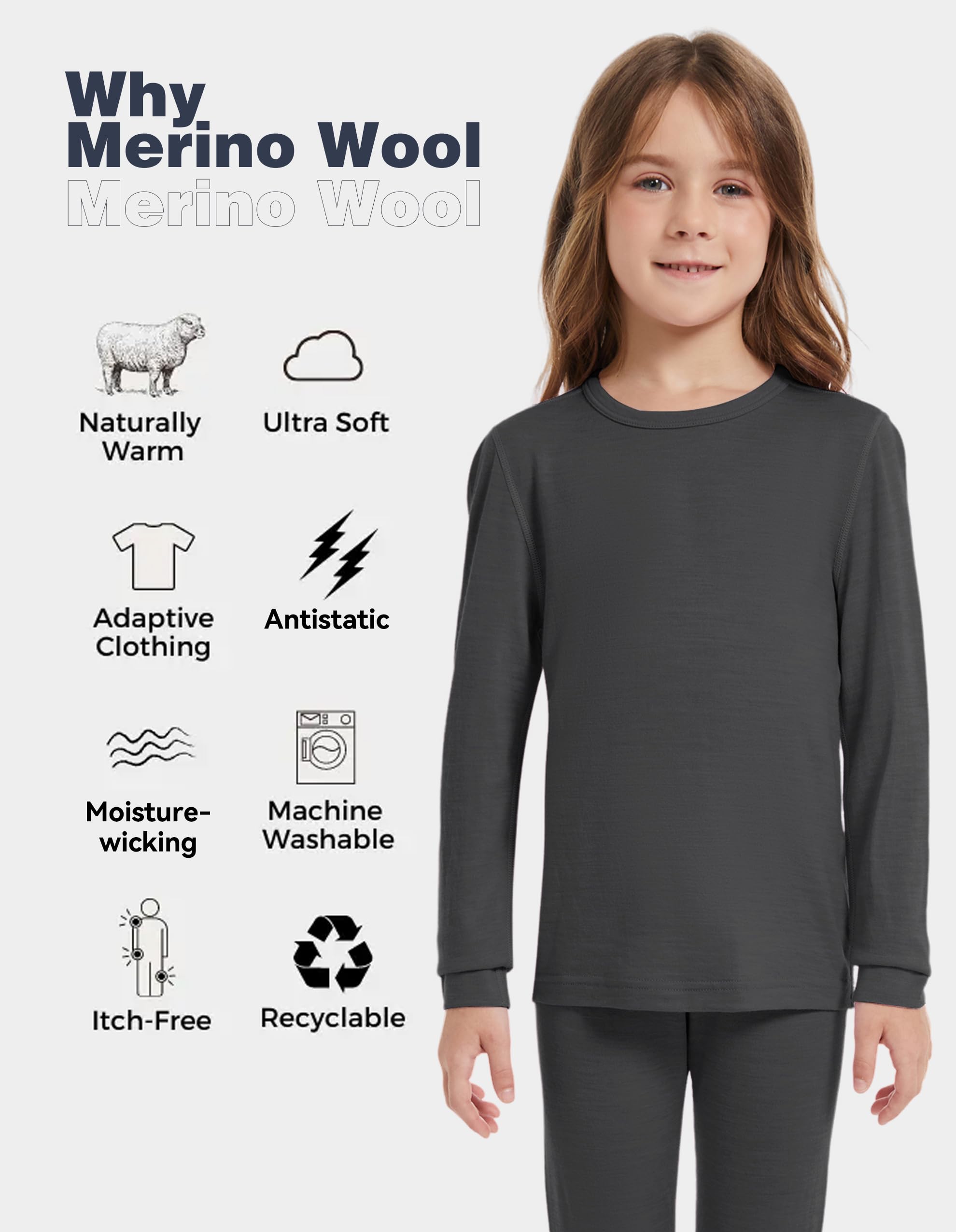 Camiseta térmica infantil unisex, 100% lana merino, camiseta de manga larga para niños y niñas, ropa interior de esquí de invierno, suave y cálida