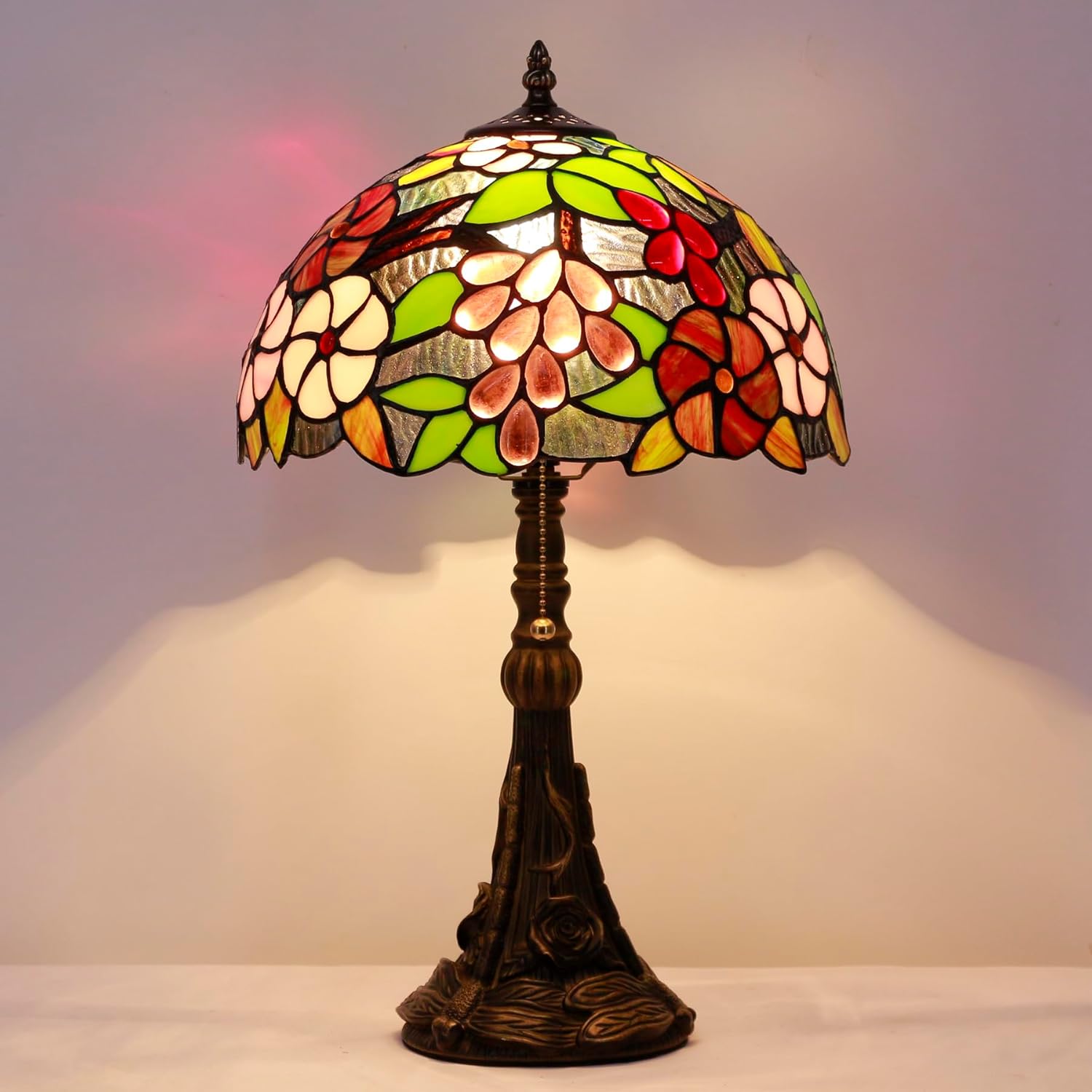 Tiffany Lamp Stained Glass Table Lamp 12X12X19 Inch Resin Base for Desk Bedroom Living Room Reading Light(Orange Flower)