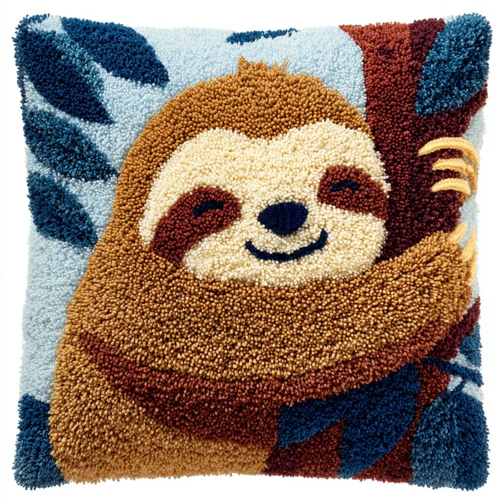 WallustrioaW DIY Latch Hook Cushion Kit,Animal Sloth