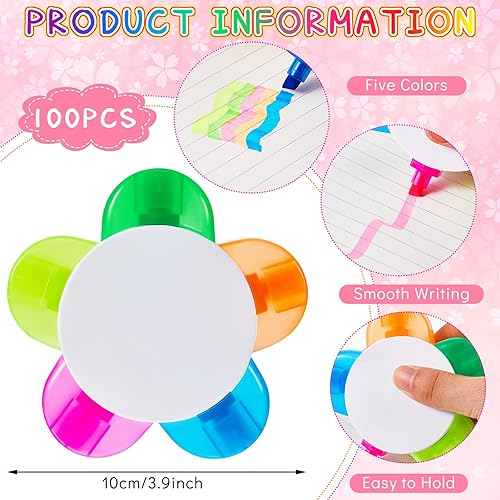 Miniatura 8 de Rotuladores de pétalos, rotuladores de acuarela con forma de flor, bolígrafos fluorescentes 5 en 1 para suministros de papelería de oficina escolar,