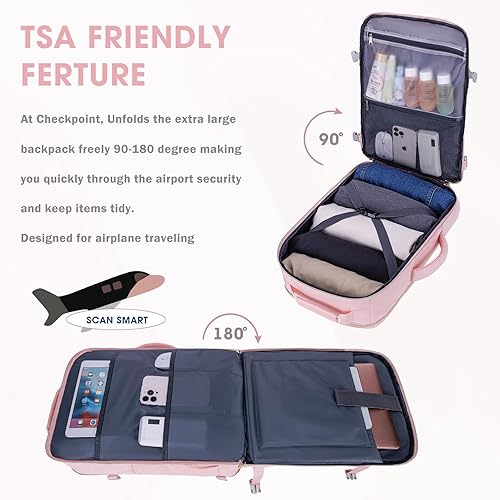 Miniatura 5 de FIUAIE Mochila de viaje grande, Rosado