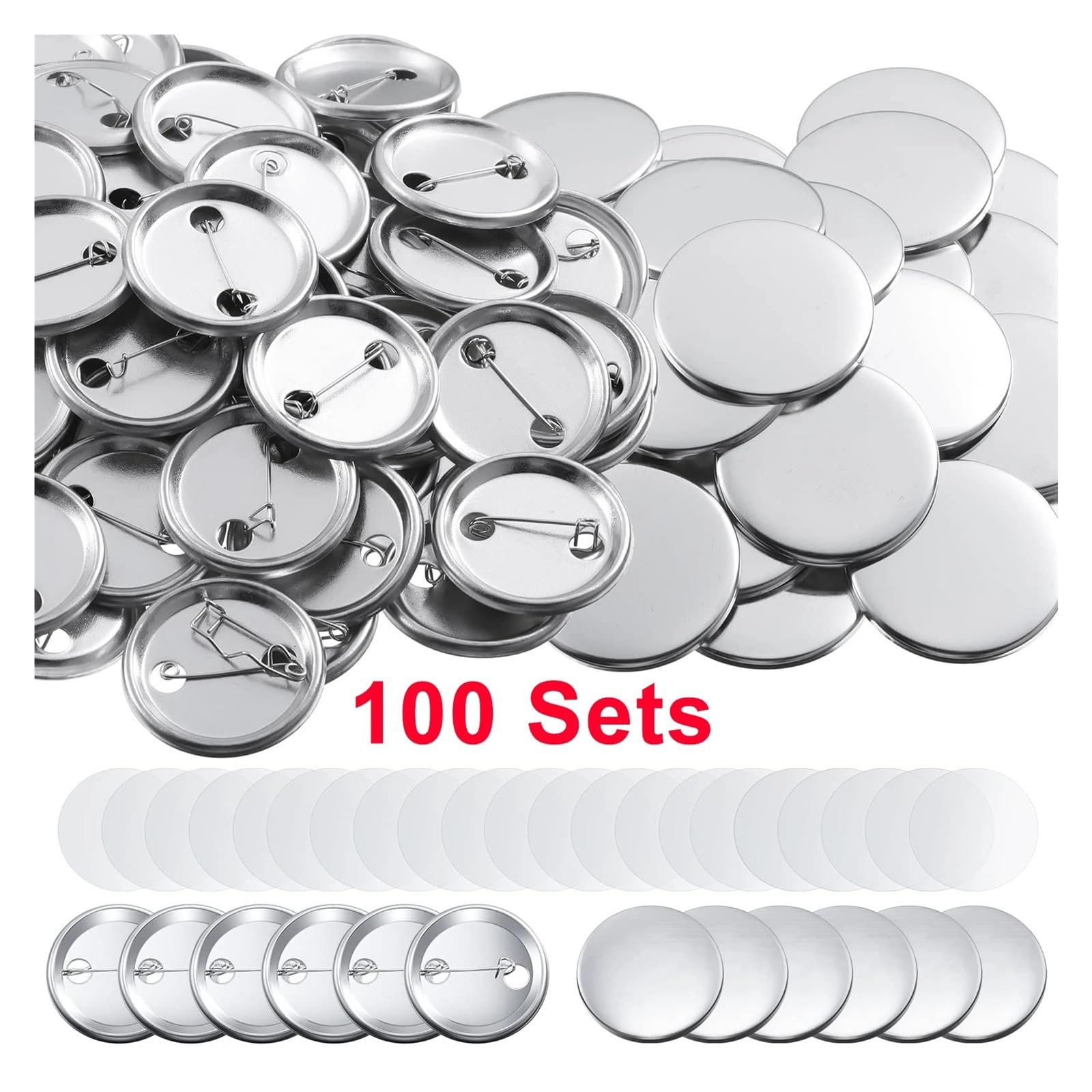 Forniture for la realizzazione di spille e bottoni in metallo, 100 set di spille rotonde for macchina for la produzione di bottoni Ampiamente utilizzato(100pcs-25mm)