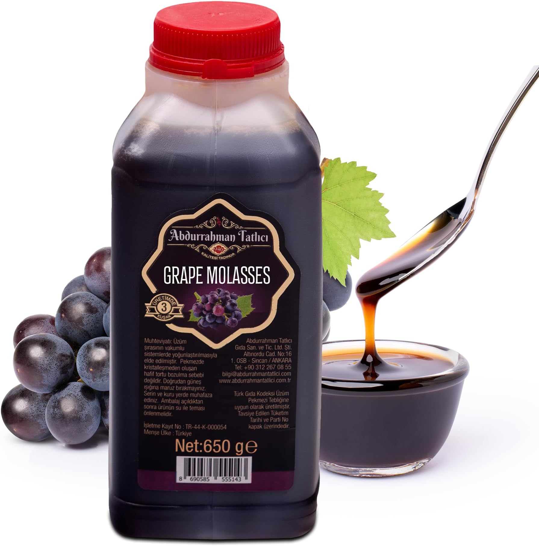 Abdurrahman Tatlici Grape Molasses (Uzum Pekmezi), 1.4lb, Pekmez, Grape Molasses Turkish, Turkish Molasses, Petimezi, Traditional Turkish Sweetness, Grape Syrup for Drinks