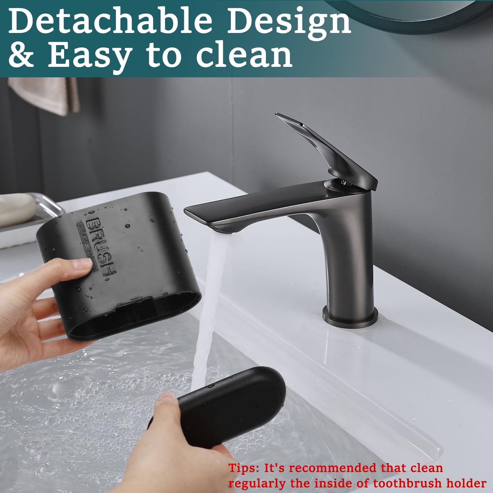 Chintu Soporte para cepillo de dientes y pasta de dientes con divisor de bambú para organizador de encimera de baño, desmontable para una fácil limpieza, 2 ranuras para cepillos de dientes eléctricos,