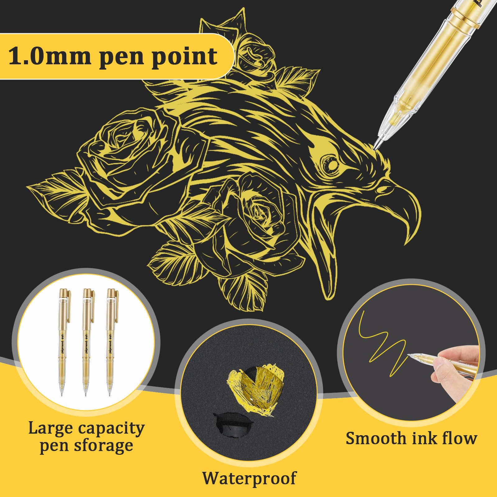 3PCS Gold Gel Pens with 3PCS Refills 1 0mm Broad Gold Point Ink Pen Ballpoint Pen Highlighter for — view 5