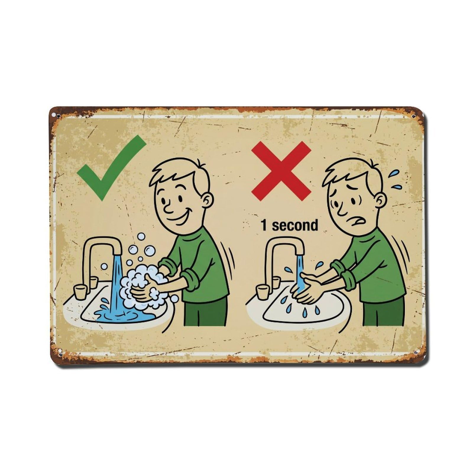 Wash Hands Bathroom Hygiene Rules Vintage Metal Tin Sign Plaque Wall Decor for Cafe, Club, Garden Metal Poster 8x12Inch