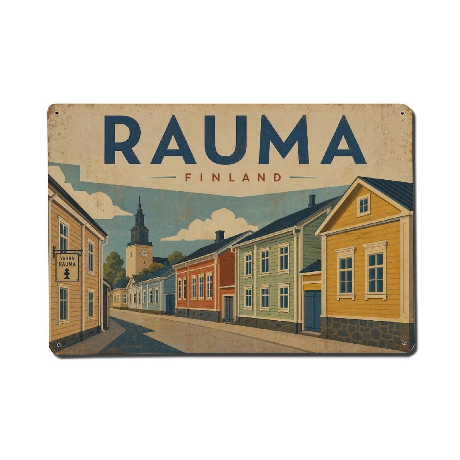 Vintage Travel Finland Rauma Metal Tin Sign Plaque Wall Decor for Cafe, Club Bar, Office, Garden Metal Poster 8x12Inch