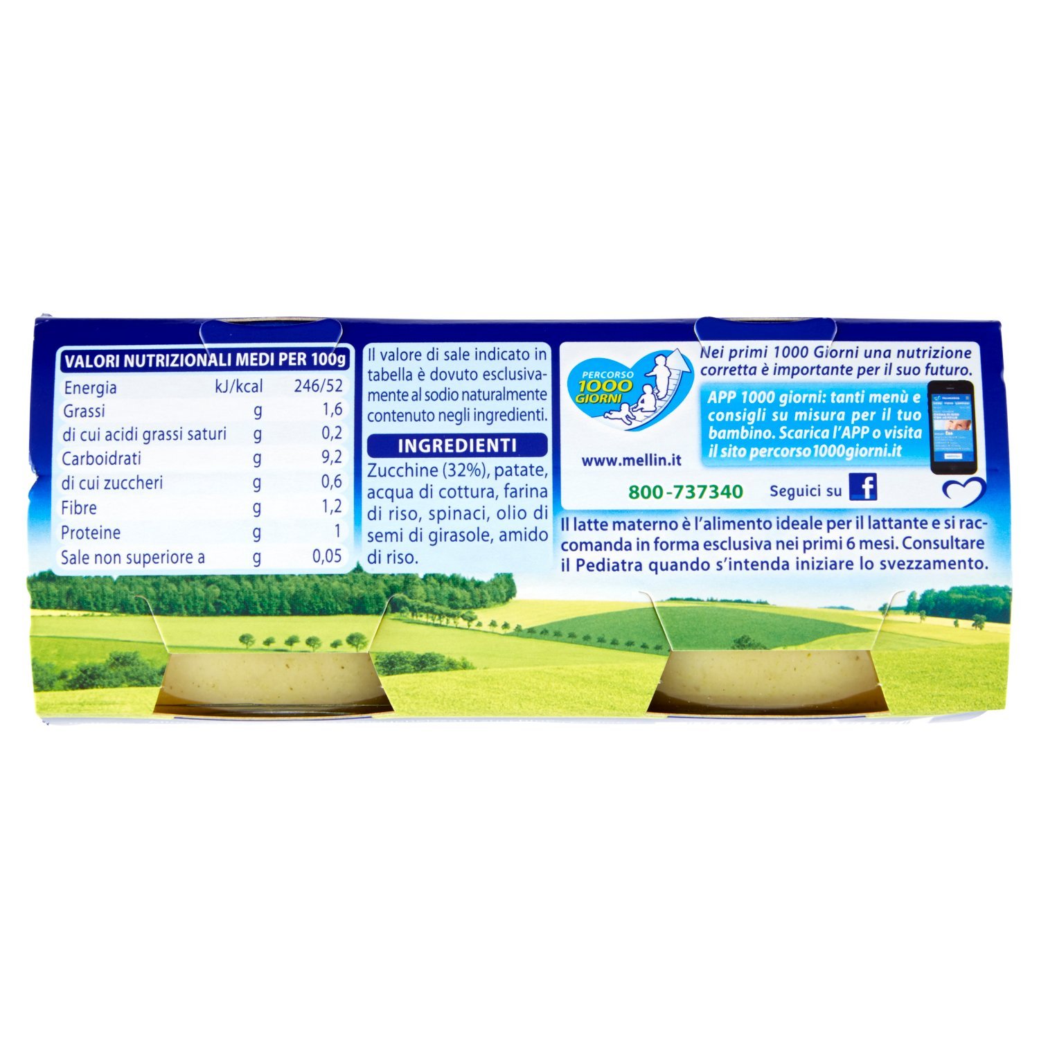 Mellin Omogeneizzato alle Zucchine - 12 confezioni da 2 pezzi da 80 g [24 pezzi, 1920 g]