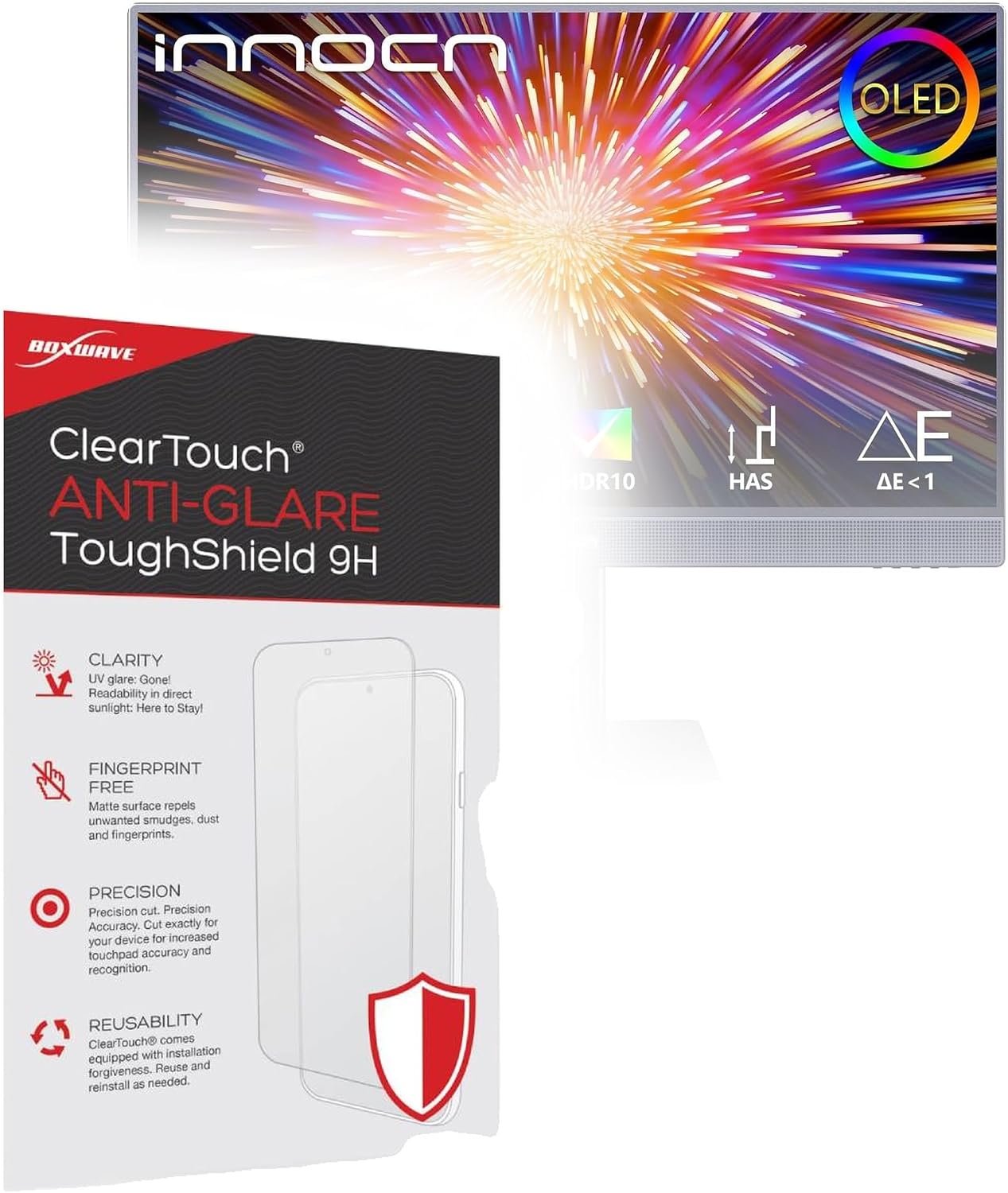 BoxWave Screen Protector Compatible with INNOCN OLED 4k Computer Monitor (32 in) - ClearTouch Anti-Glare ToughShield 9H (2-Pack), Anti-Glare 9H Tough Flexible Film Screen Protector