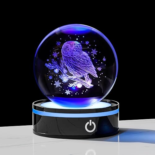 Miniatura 19 de Enjinkail Bola de cristal 3D, regalo de mariposa para mujeres y hombres, girasoles de cristal, adorno de animales, decoración del hogar con base LED