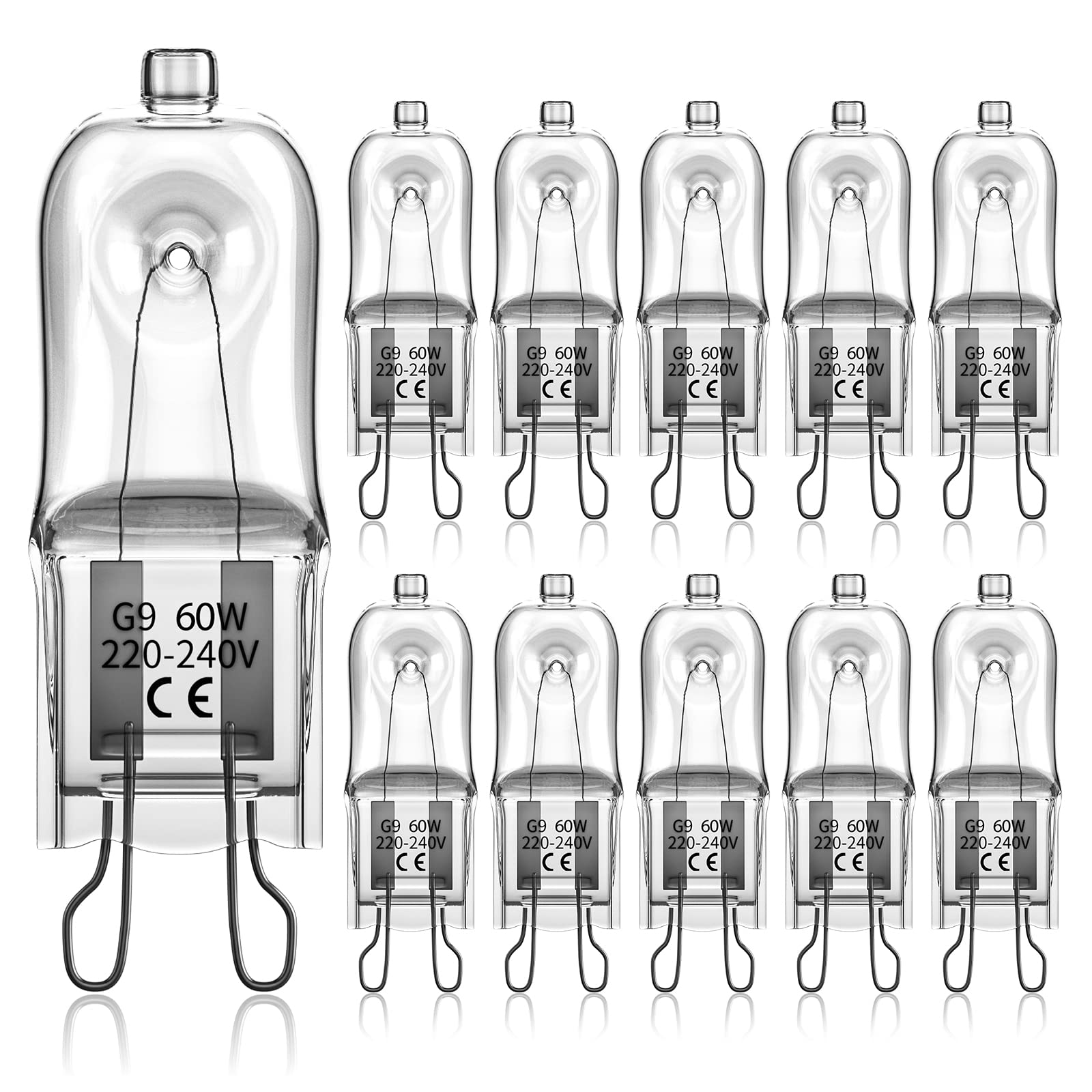Bonlux 10pack 60W G9 Halogen Bulbs 60W Dimmable Warm White G9 Capsule Bulbs,G9 Halogen Capsule Bulbs for Cooking Lighting, Wax Lamp, RV Light, Chandelier and Ceiling Lights,220V-240V