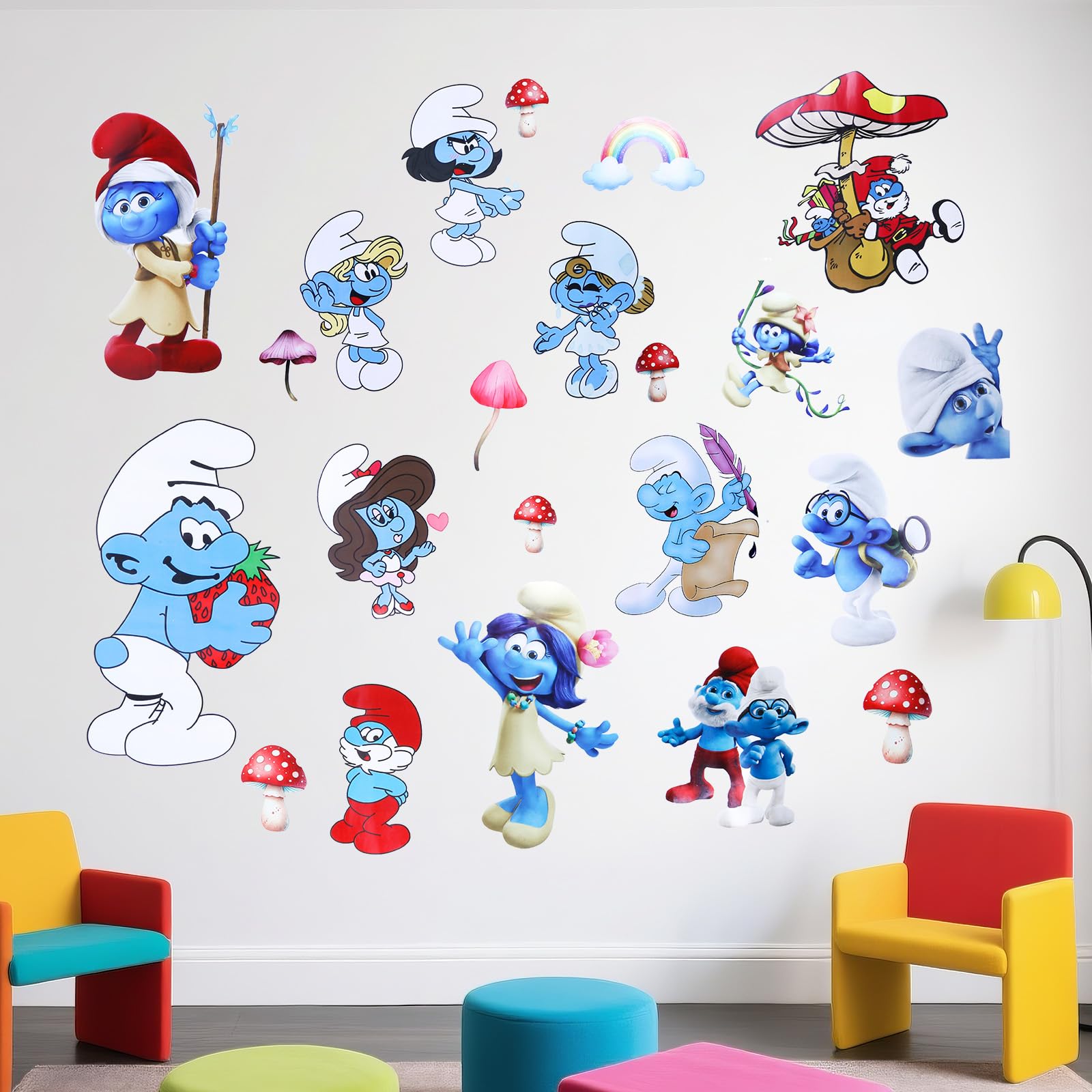 2 Stück Smurf Wandaufkleber Aufkleber Kinderzimmer Wandsticker Wohnzimmer Küche dekorative Wandaufkleber Schlümpfe Wandtattoo Kinderzimmer Hause Wanddekoration