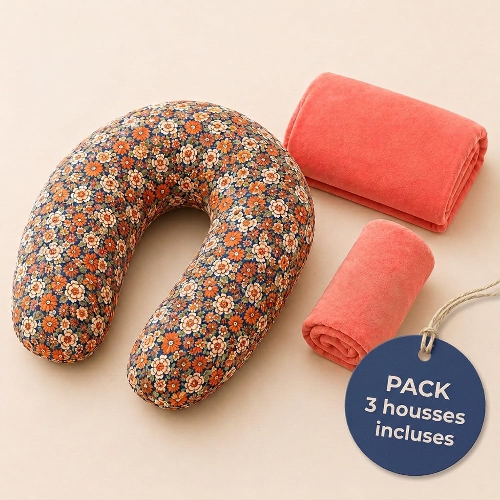 Babysom Pack Coussin de Maternité Évolutif - 2 Housses Incluses (Coton Fleur Corail & Velours Ultra-Doux) + Charlotte Cocon Bébé - Idéal Grossesse & Allaitement - Certifié Oeko-Tex - XXL 170cm