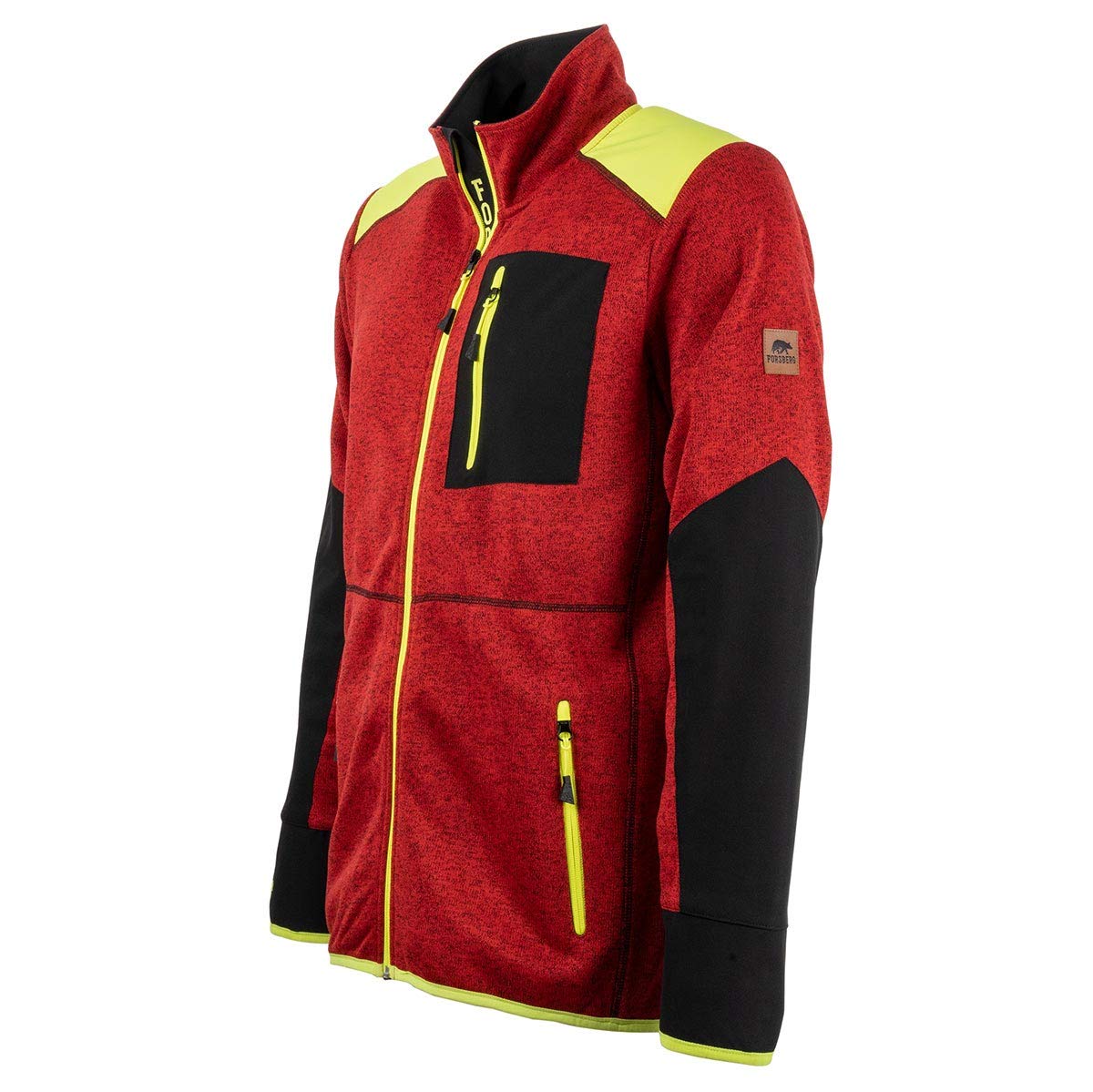 FORSBERG Strickjacke Forst Strickfleece mit Softshell Verstärkung rot neongelb gut sichtbar bequem robust hochwertig