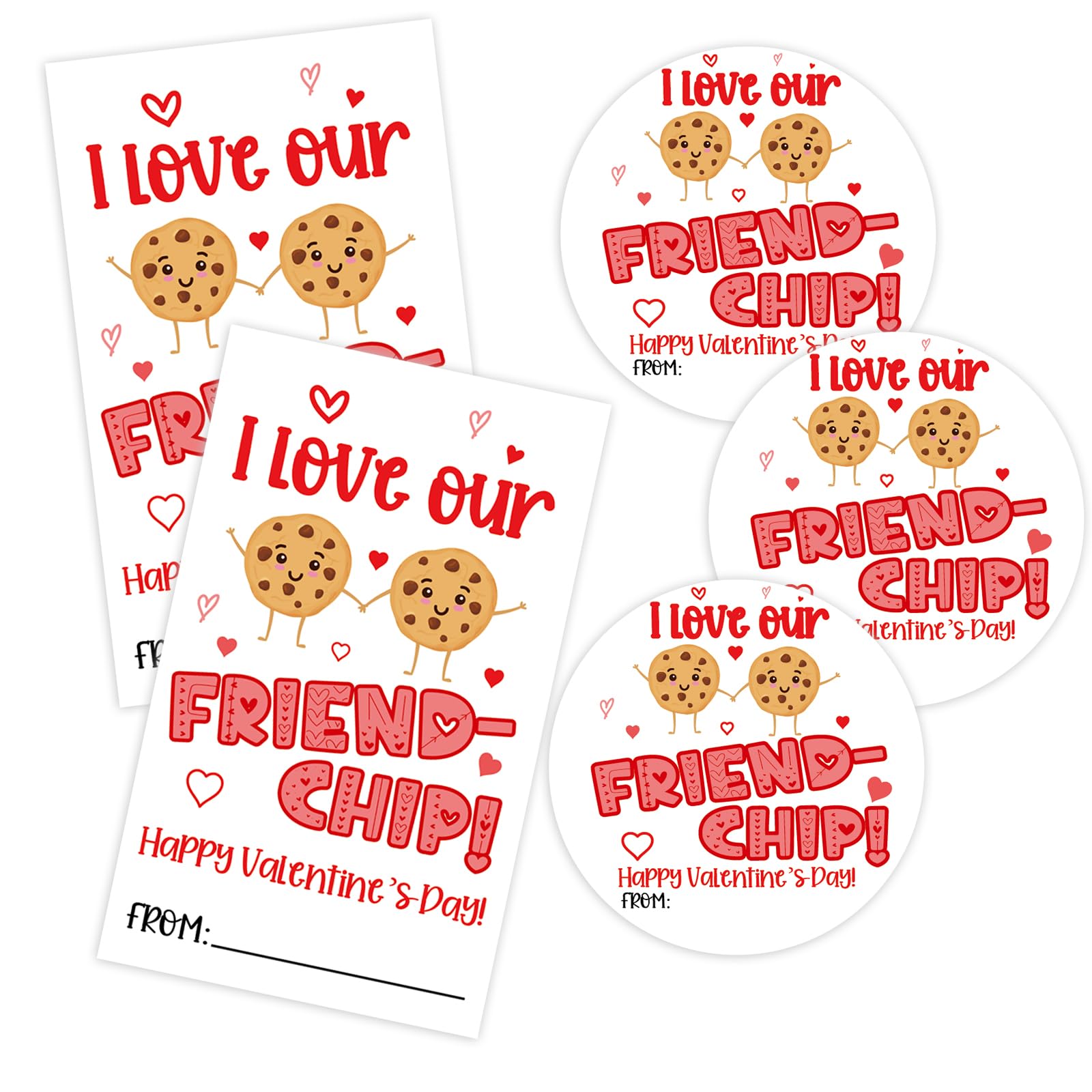 Happy Valentine's Day Gift Stickers, Friend-chip Valentines Name Tags, 20 Stickers and 20 Square Thank You Stickers for Valentines Party Favors- A04