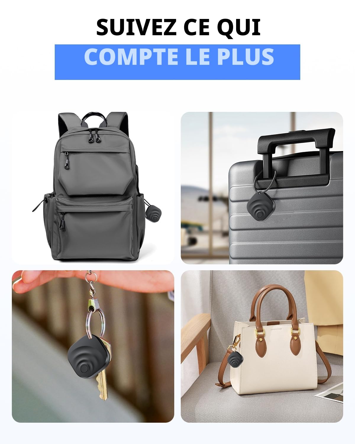 Lot de 4 Traceur Tag Android & iOS, Compatible avec Apple Find My et Google Find Hub, Tracker GPS Android & iOS avec Batterie remplaçable, pour Portefeuilles/Valises/Clés/Bagages (4 Noir)