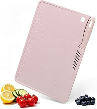 Plastic Cutting Board, Flexible Thick Small Chopping Board Cutting Mat Worktop Saver Protector with Cutter for Cutting and Slicing Vegetables, Fruit, Meat and CheesePink