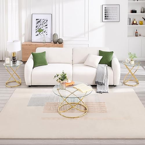 Miniatura 10 de BECHAEO Mesa auxiliar redonda para sala de estar, 31.5 pulgadas, exquisitas mesas de café de mármol sintético con marco dorado, mesa central moderna