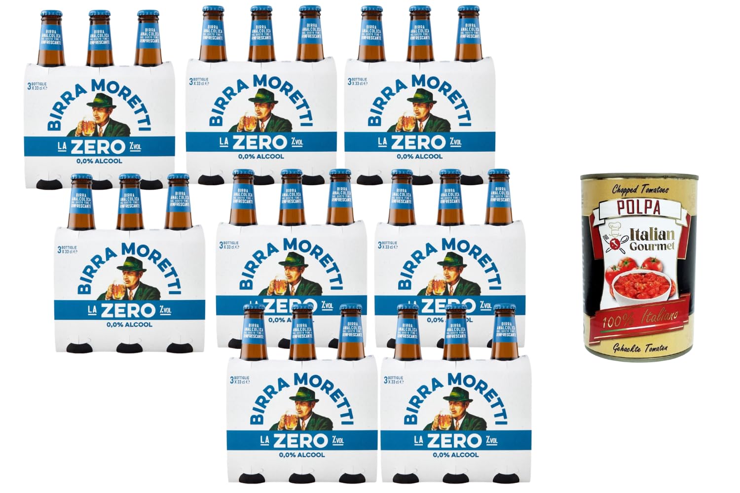 BIRRA MORETTI - Botellas de cerveza sin alcohol (24 unidades, 0 % alcohol, 0,33 l, 400 g)