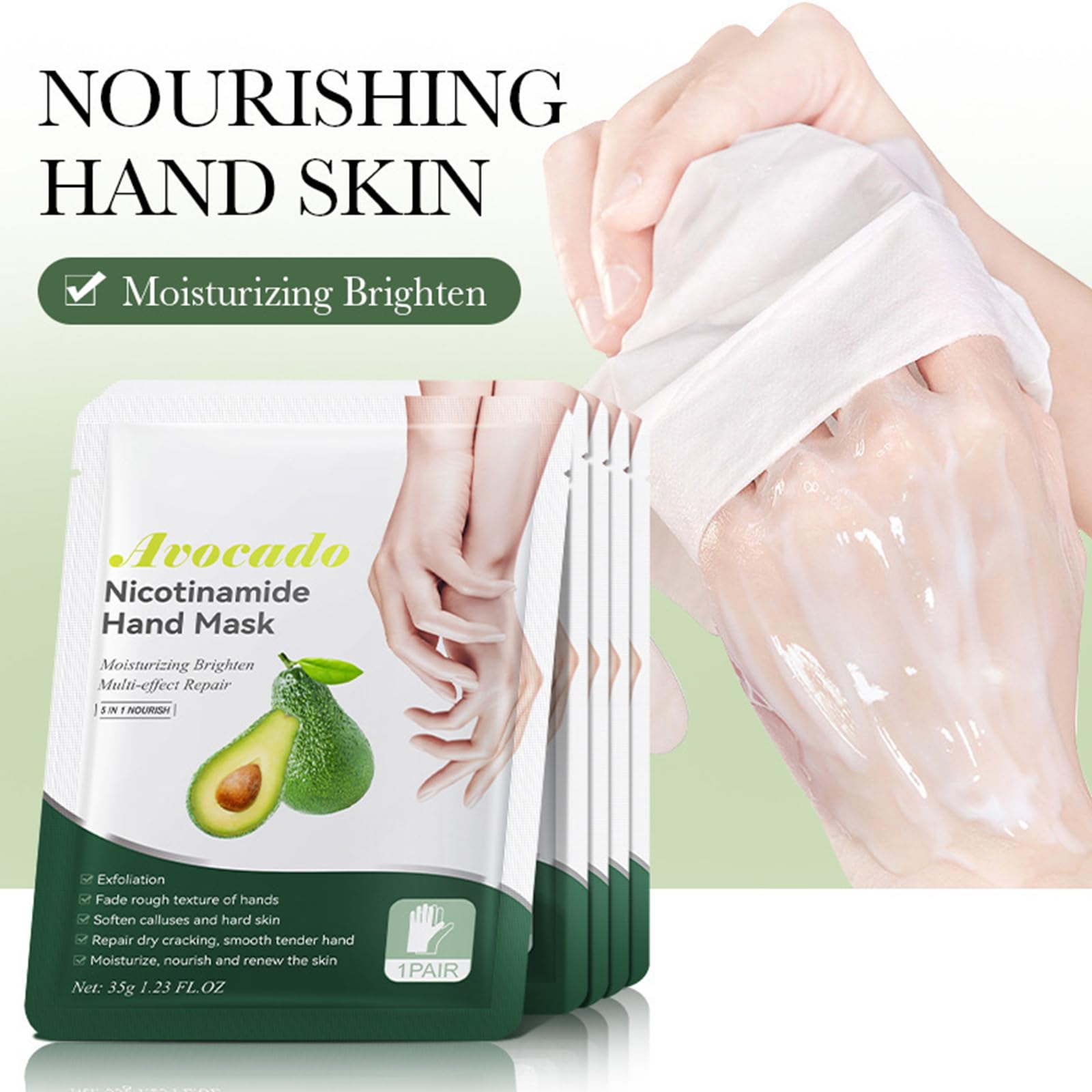5 Paires Masques Hydratants et Exfoliants pour les Mains, Masque pour Mains A l'Extrait d'Avocat, Hand Mask, Hydrate Profondément la peau Endommagée, Pour Les Mains Sèches Vieillissantes et Gercées