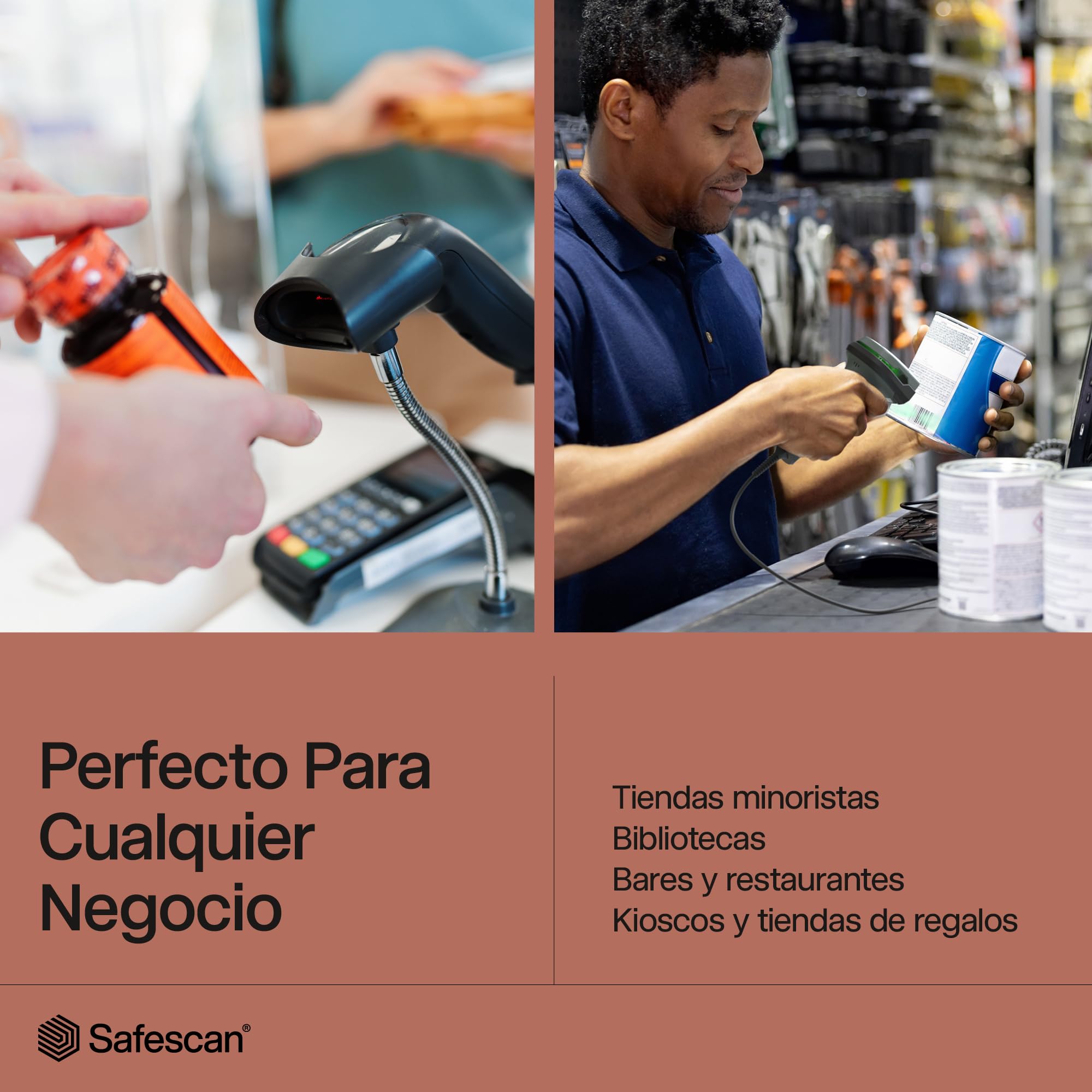 Safescan 330-W - Escáner de códigos de Barras Que escanea códigos 1D y 2D - Escáner para códigos dañados y de Color - con Cable USB - Escáner de códigos QR - Plug & Play - Incluye Soporte