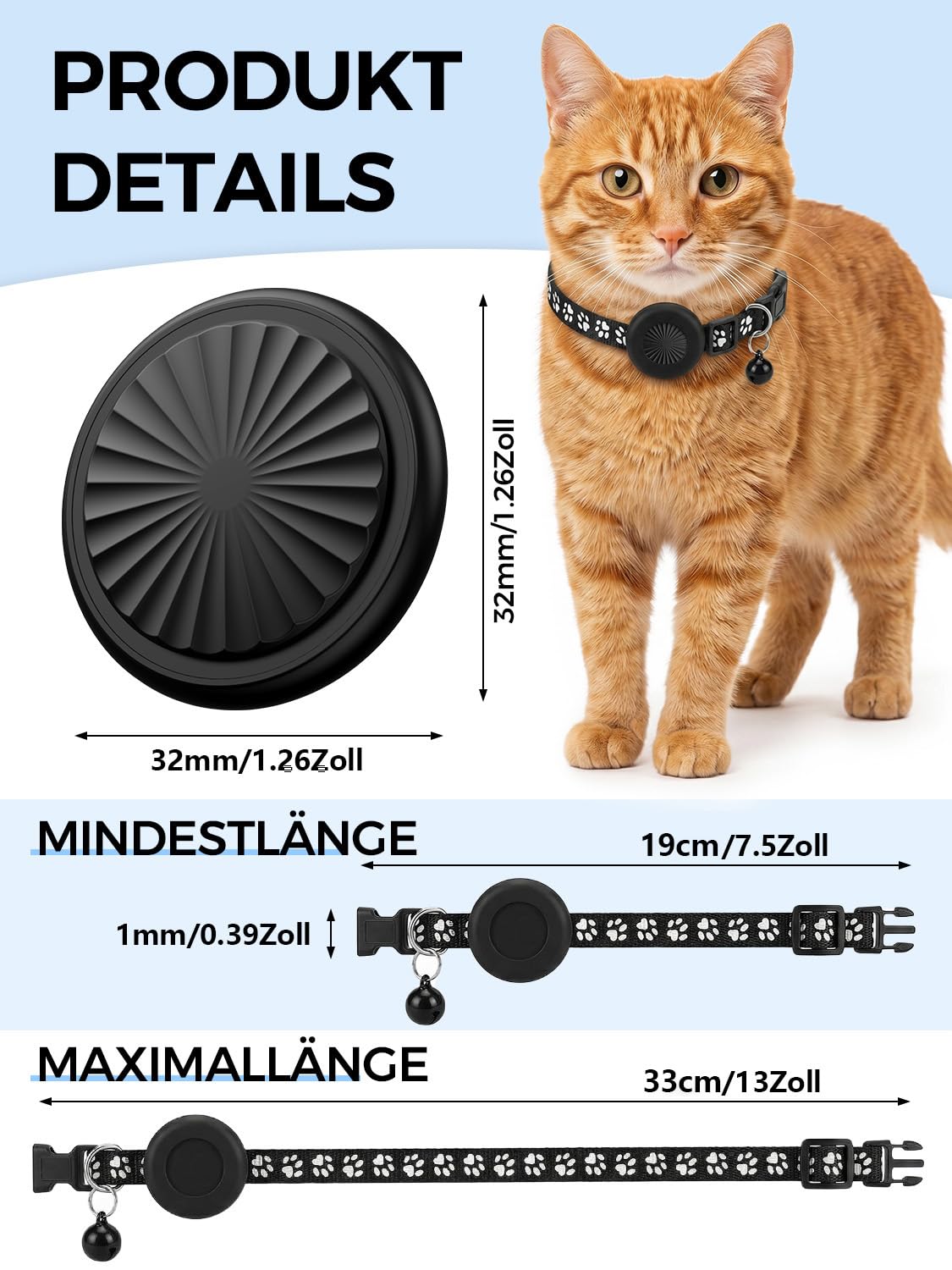 Collare GPS Gatto, GPS per Cani, Localizzatori GPS per Cani e Gatto Compatibile con iOS e Android, Tracciamento in Tempo Reale, Riproduzione Percorso 7 Giorni, Impermeabile IP67, Nessun Abbonamento