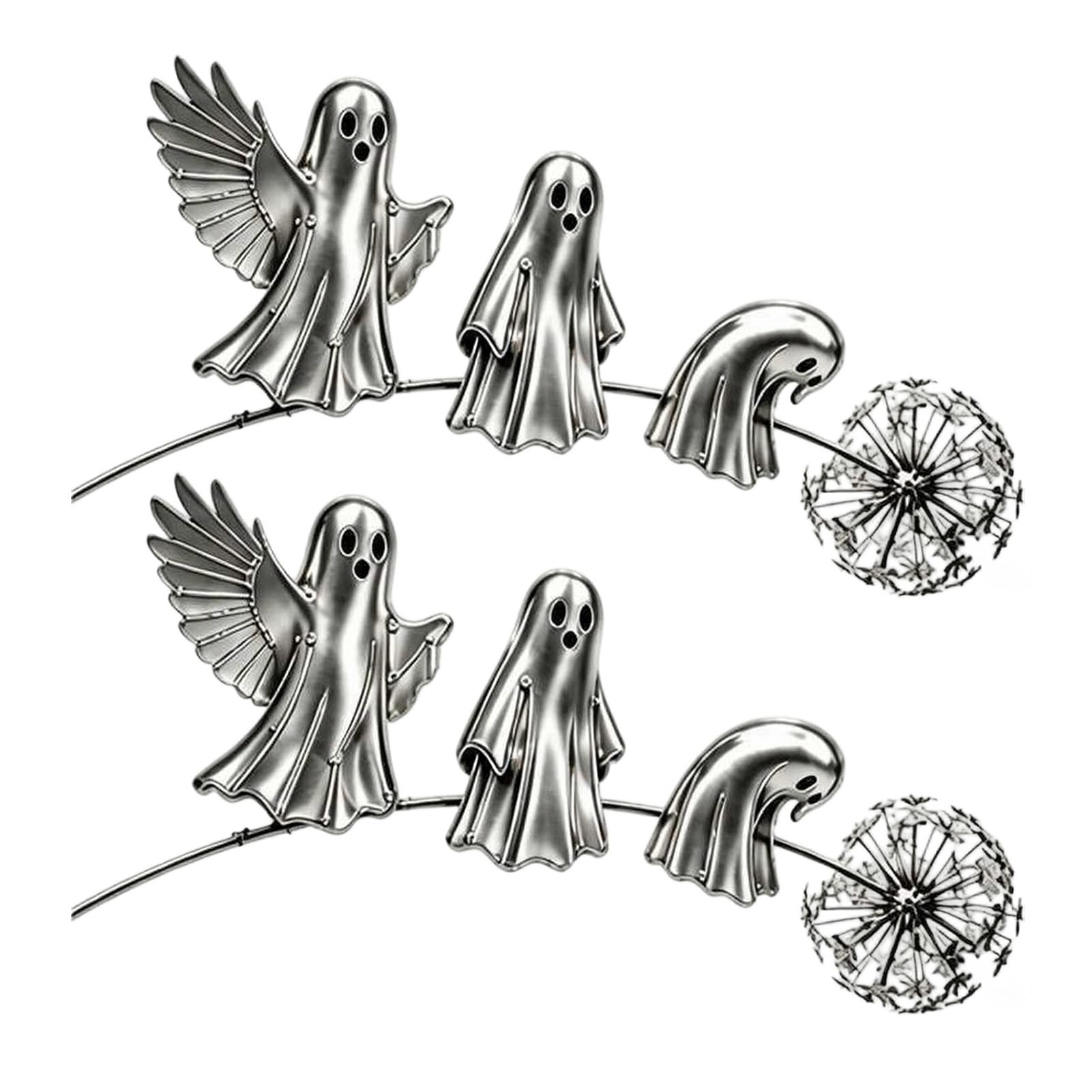 Quoravel Halloween Ghost Garden Stake, Rustic Ghost Yard Art Decor with Dandelion Accent, Garden Sculpture for Lawn Patio Backyard A 2pcs