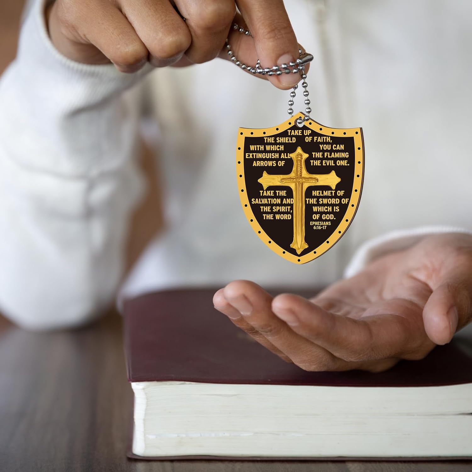 Sureio 48 Pcs Put on The Whole Armor Dog Tag Independence Day Christian Necklaces Gifts Bulk Inspirational Prayer Military Knight Dog Tag Necklace Pendant for Men Father's Day Favor Gift - Image 5