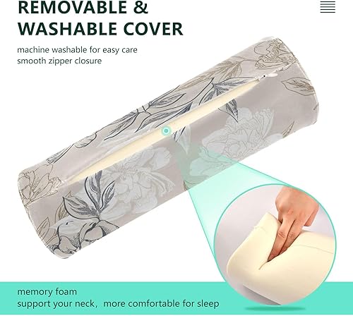Miniatura 4 de Yuiboo Almohada de almohada larga de peonías blancas y beige para cama para el cuello, soporte de almohada redonda pequeña, cilíndrica, almohada