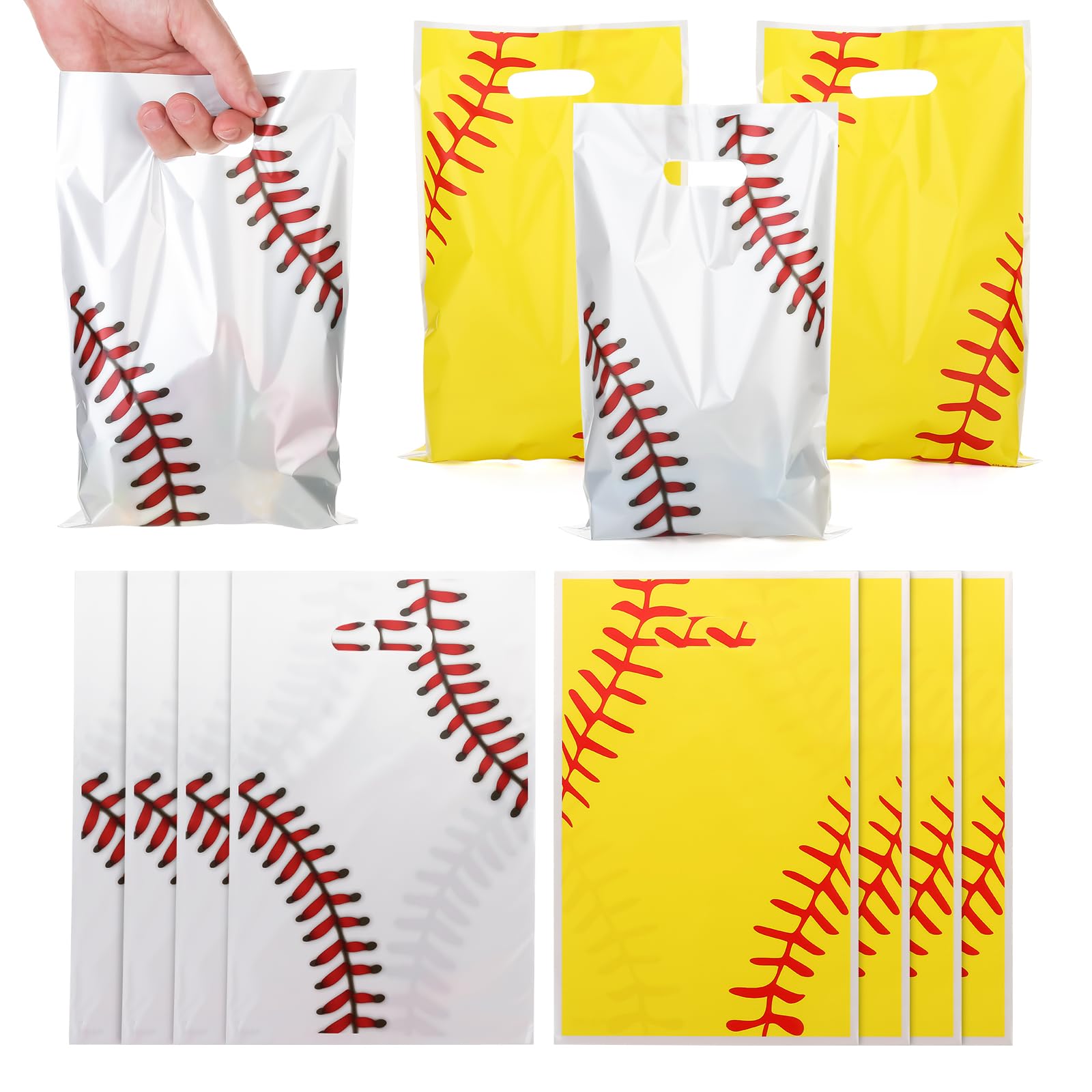 PintreeLand 40PCS Baseball Party Favor Bags, Plastic Small Goodie Gift Candy Bags with Handle for Birthday Sport Theme Party