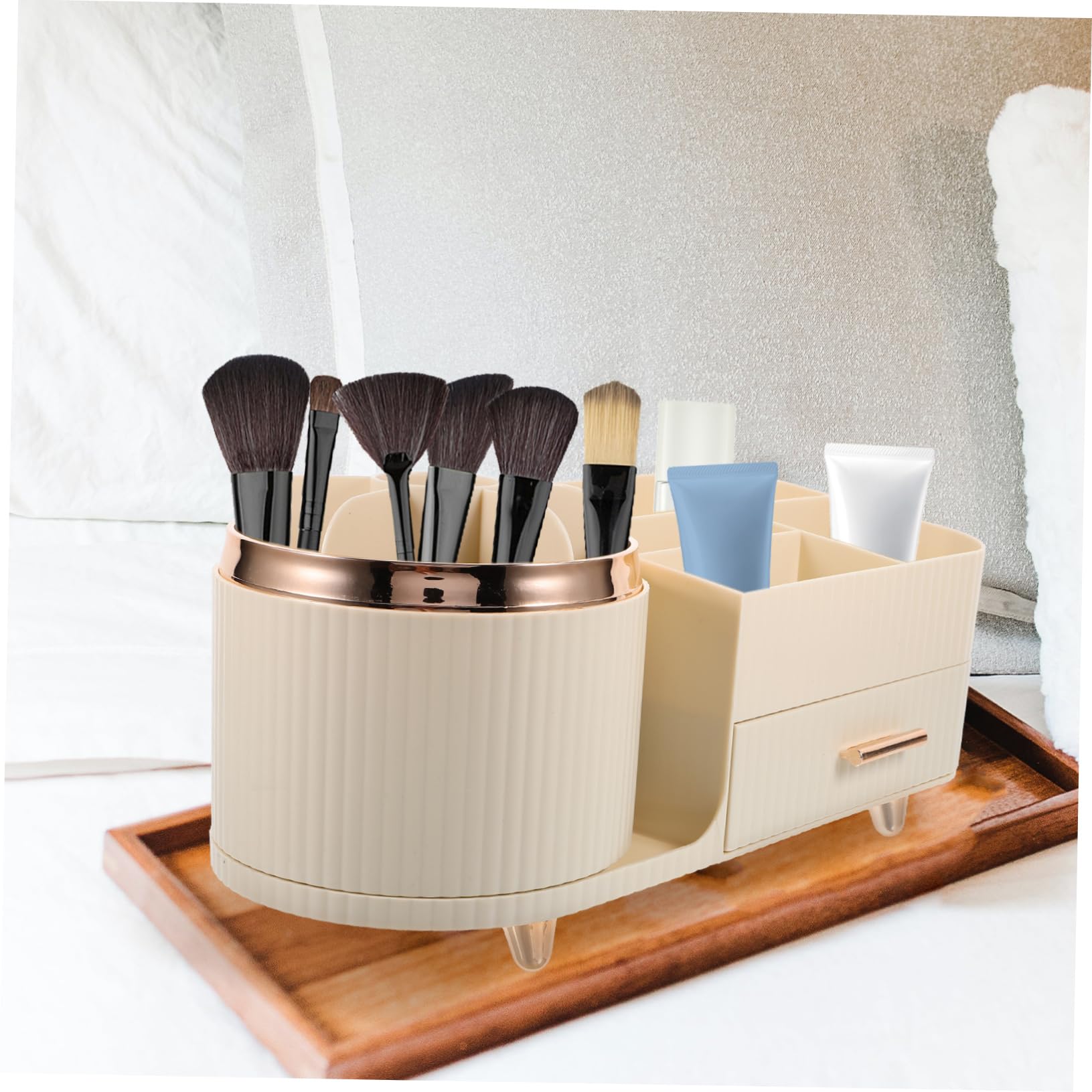Organizador de Maquillaje Giratorio para Tocador Porta Brochas de Maquillaje Soporte de Almacenamiento para Escritorio