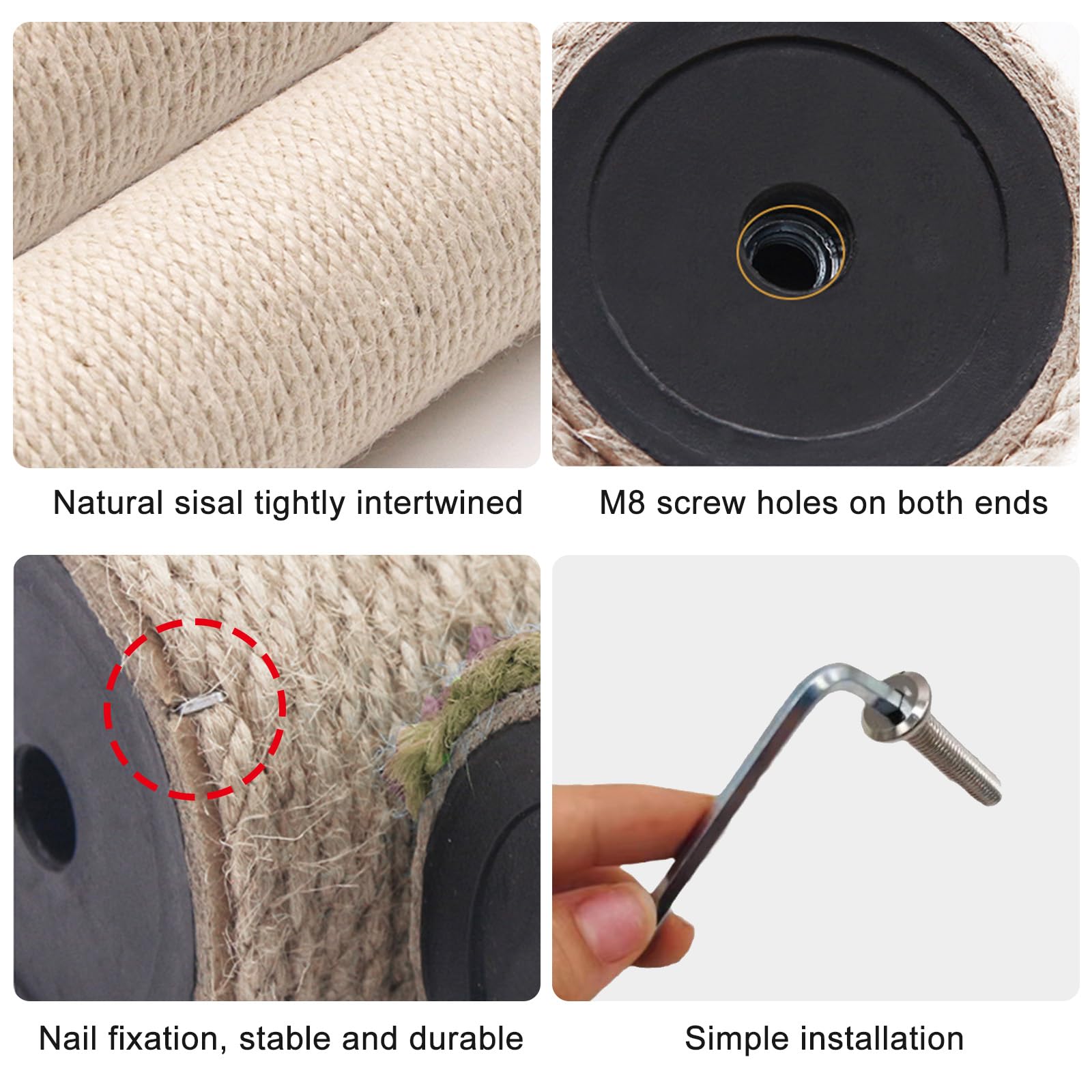 BORDEAG 2 Piezas Poste Rascador para Gatos, 40 * 8cm Recambio Rascador para Gatos, Poste De Repuesto para Rascar Sisal Natural Poste Rascador De Gatos para Gatitos Torre De Árbol De Gato