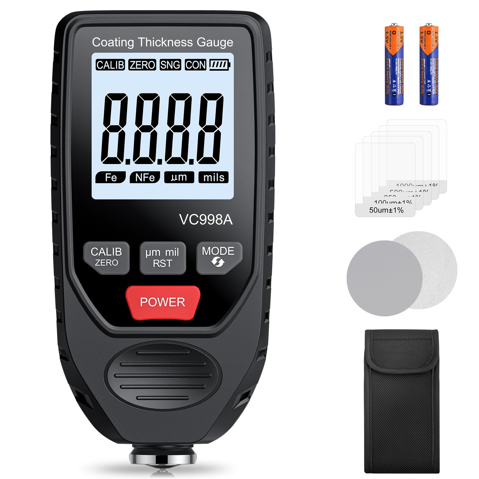 BINTA Lackmessgerät Auto, Schichtdickenmessgerät Autolack Lackdickenmessgerät für Auto Car Karosserie 0-1500μm LCD Display für Eisen Aluminium